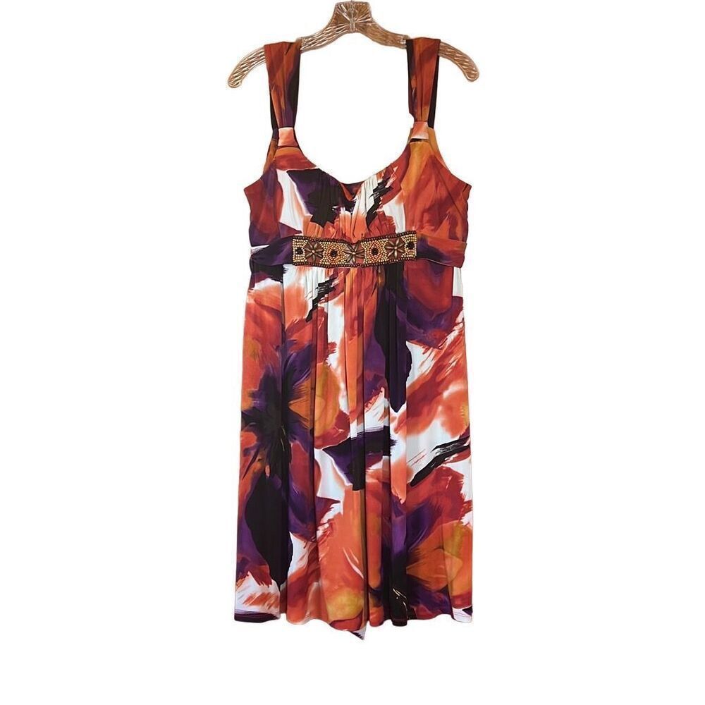 Bisou Bisou Michele Bohbot Beaded Floral Dress Sz 16 Multicolor Knee Length